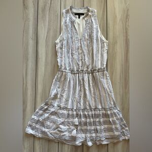 White House Black Market Belted Sleeveless Dress White Medium EUC